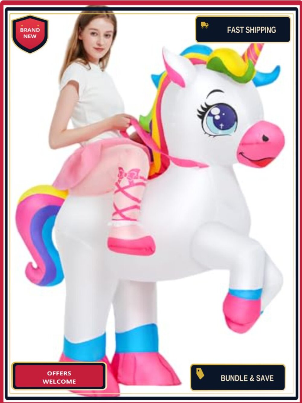 Inflatable Unicorn Costume Adult Blow Up Riding Suit Funny Ride On Halloween